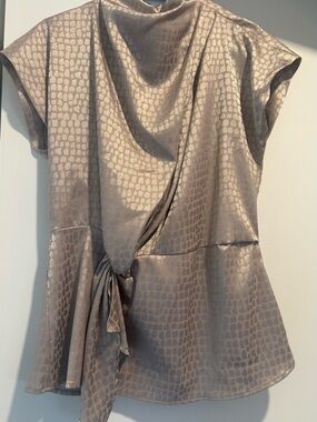 Calvin Klein Taupe Metallic Jacquard Tie-Front Blouse